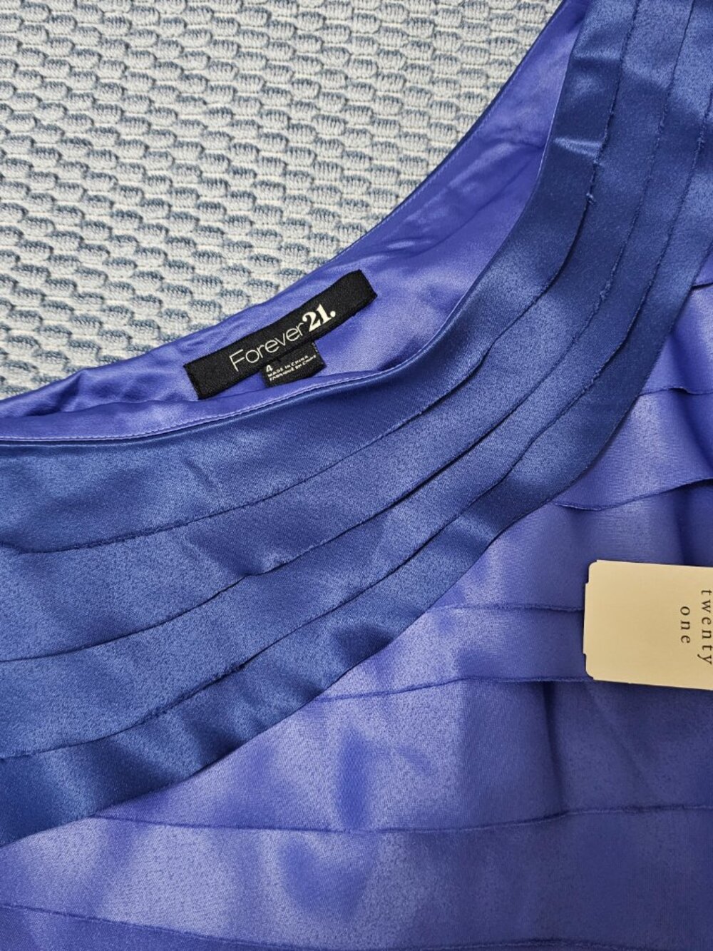 NEW Forever21 Blue Lavander Satin One Shoulder Tiered Dress Cocktail  Size 4 - Picture 5 of 7